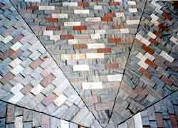 Mixed color slate roof.