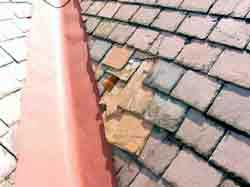 Purple slate roof with sea green patch.