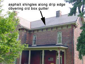 Copper Snow Aprons at slate roof central - Victorian house with asphalt drip edge